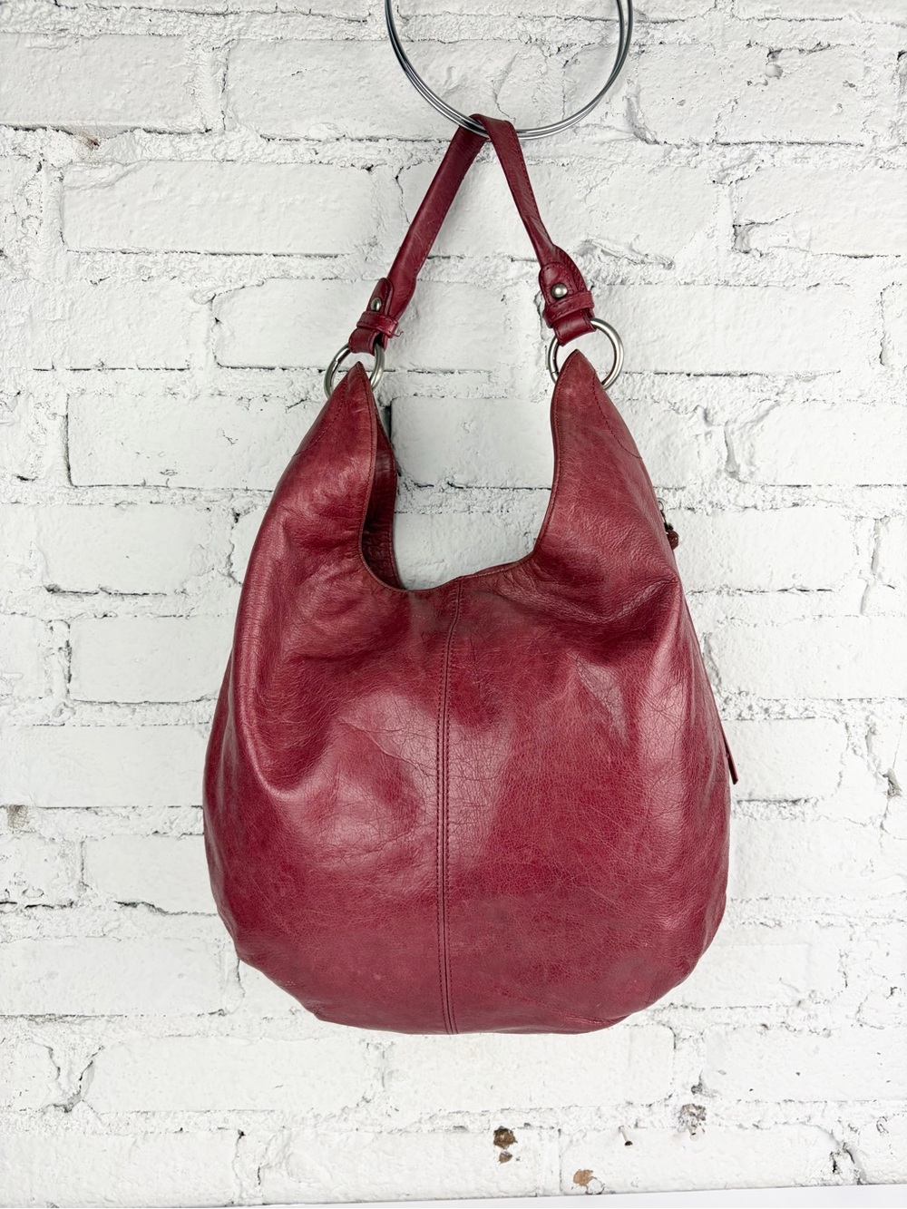 Hobo Gardner Berry Pink Red Leather Shoulder Tote Bag Purse